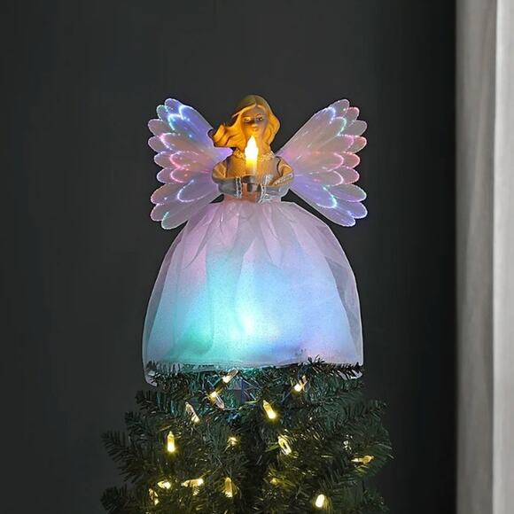 Mr. Christmas Animated Moving Tree Topper Fiber Optic Light Up Angel White LED - Picture 5 of 9